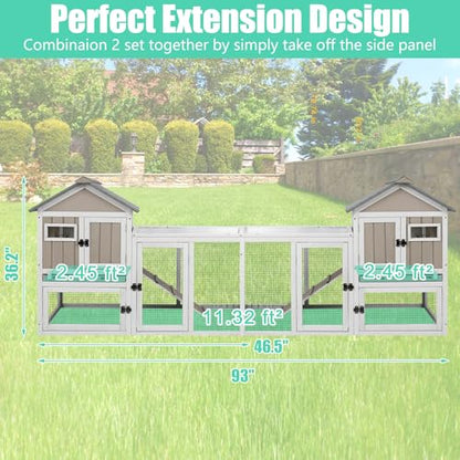 Gowoodhut 46.5" L Rabbit Hutch Indoor Outdoor Rabbit Cage with Run, Pull Out Tray, Asphalt Roof Large 2 Story Bunny Hutch Wooden Chicken Coop Guinea Pigs Pet House Cage for Small Animals,Grey - size: PET31NEW