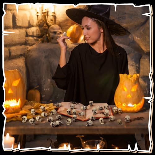 Arrowbash 100 Pcs Mini Skull Figurines Bulk Small Halloween Skeleton Head Statues Miniature Resin Skull Decoration Realistic Fake Human Skeleton Head Figure for Halloween Party Favors Home Table Decor - style: Skull
