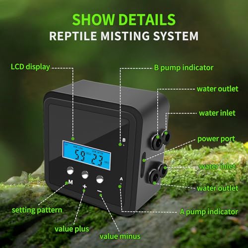 Reptile Mister System with Timer & Dual Pump | 360° Adjustable Nozzles for Terrariums, Paludariums & Plants