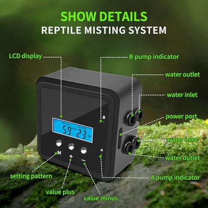 Reptile Mister System with Timer & Dual Pump | 360° Adjustable Nozzles for Terrariums, Paludariums & Plants