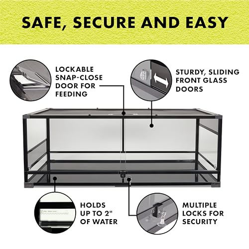 Zilla QuickBuild Reptile 65 Gallon Glass Terrarium Habitat with Sliding Door For Geckos, Snakes, Lizards, Frogs, Turtles, and Tortoises, 48" x 18" x 18" - size: 48x18x18