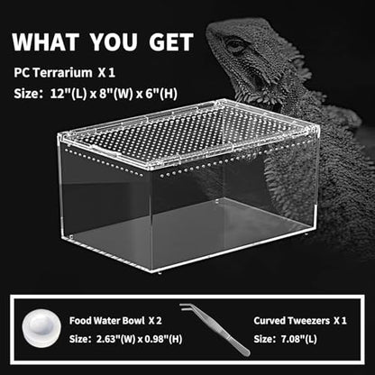 Reptile PC Terrarium 12" x 8" x 6", Tarantula Enclosure,Spider Tank Starter Kit, Hermit Crab Habitat,Lizard Enclosure,Insect Housing,Jumping Spider Cage - size: 12" x 8" x 6