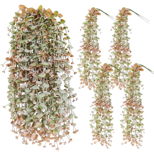 RECUTMS 8Pcs Artificial Hanging Eucalyptus Leaves 27.5Inch Fake Wall Plants Faux Draping Greenery Foliage Plastic Ivy Swag for Fall Indoor Outdoor Home Shelf Party Patio Decor(Dusty Green Orange) - color: Dusty Green Orange