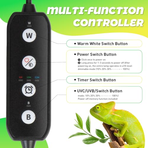 HNRLOY Reptile UVB LED Light Full Spectrum,18W UVA/UVB LED Reptile Light for Bearded Dragons,Chameleons, Turtles,Lizards,Geckos,Snakes, Adjustable Timer, Dimmable Reptile Lamp with 3 Lighting Modes - size: 9.9Inch