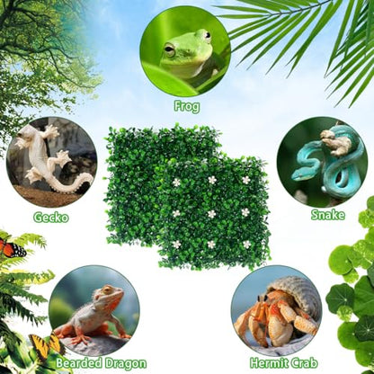 2pcs Hermit Crab Climbing Toys, 10x10 Inch Faux Grass Mat Reptile Plants Artificial Boxwood Panels Reptile Tank Accessories for Bearded Dragon Lizard Terrarium Decor (Green)