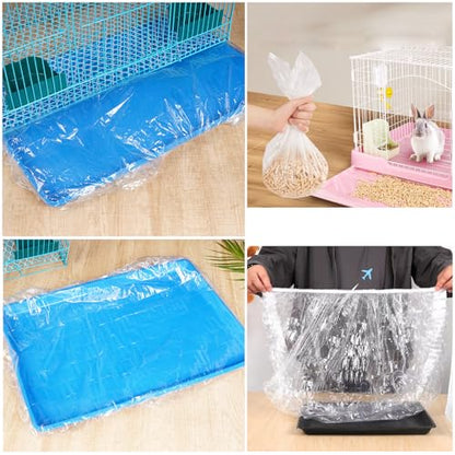50 Pack Disposable Rabbit Litter Box Liners Disposable Rabbit Cage Cover Liner Waterproof Plastic Wrap for Guinea Pig Training Potty Tray Bunny Litter Pan Trainer Corner Pellet Bedding Toilet