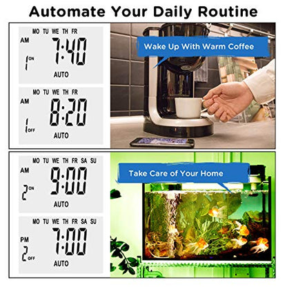 7 Day / 24 Hour Programmable Digital Weekly Light Switch Timer Plug for Electrical Outlet with Anti-theft Random Option (15A/1800W,1Pack)