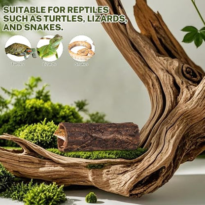 BESPORTBLE Reptile Hideout Wood Shelter Natural Tree Trunk Reptile Cave for Gecko Snake Tortoise Lizard Turtle and Hermit Crab Stress Relief Terrarium Habitat Decor 8.07X3.14X3.14In