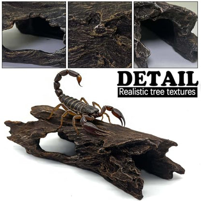Tfwadmx Leopard Gecko Hide, 10" Reptile Hideout, Resin Simulated Hollow Log for Aquarium, Betta Fish Hideout, Reptile Tank Accessories for Corn Snakes, Lizards, Axolotls