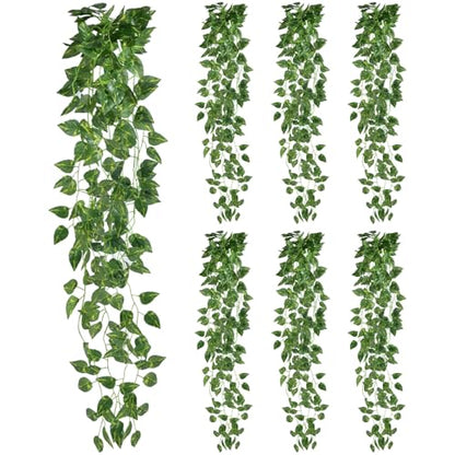 6 Pcs Fake Hanging Plants Vines Artificial Pothos Faux Ivy Greenery Ideal for Wall Shelf Home Bedroom Living Room Office Patio Garden Indoor Outdoor Decor - size: 6