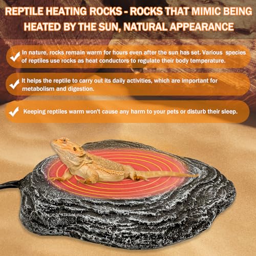 Reptile Heat Rock Terrarium Tank Heating Pad Thermostatic Controlled Heated Mat Basking Platform for Bearded Dragon, Lizard, Snake, Chameleon, Turtle, Leopard Gecko