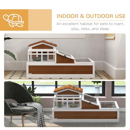 Premium 2-Story Three-Room Tortoise House Featuring Balcony Durable Construction 44x25.5x25 Weather-Resistant Coffee Brown for Small and Medium Tortoises