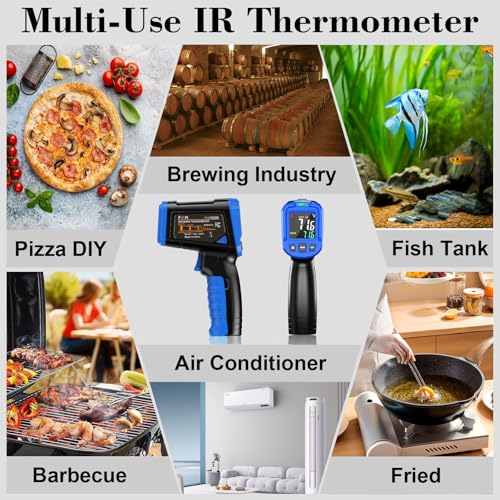 FKM Laser Thermometer Gun -58°F~1112°F(-50°C~600°C),Non Contact Infrared Thermometer Gun for Industrial,Engine,HVAC,Kitchen Cooking,Digital Temperature Gun Adjustable Emissivity,Not for Human - color: Blue