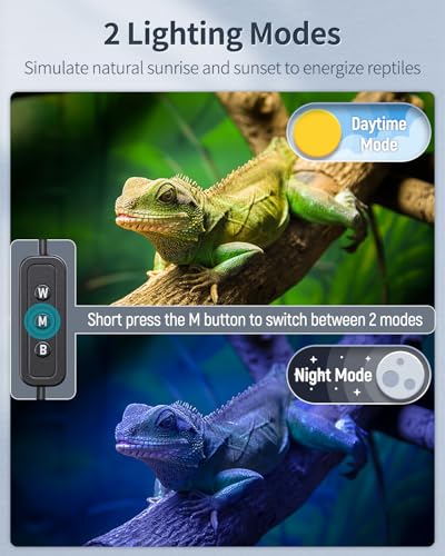Pawfly 11 W Terrarium Light for 12" to 18" Terrarium Extendable Reptile Tank Light with Full Spectrum Brilliant White Blue Red Lights with Day & Night Modes and Adjustable Brightness - size: 12-18 Inch (11W)