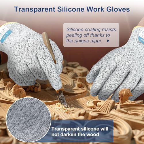 Dowellife Level 5 Cut Resistant Gloves with Silicone Coating, Food Grade Kitchen Knife Safety Gloves, Work Gloves for Chef, Mandoline Oyster Shucking Meat Cutting Wood Carving (Gray X-Large), Grey - size: X-Large (Pack of 1), style: Silicone Coated