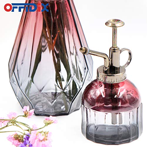 OFFIDIX Plant Mister Glass Spray Bottle, Glass Mister Indoor Plant Mister with Bronze Plastic Top Pump Glass Small Watering Can One Hand for Flower Plants - color: D-Wine Red Gray Gradient