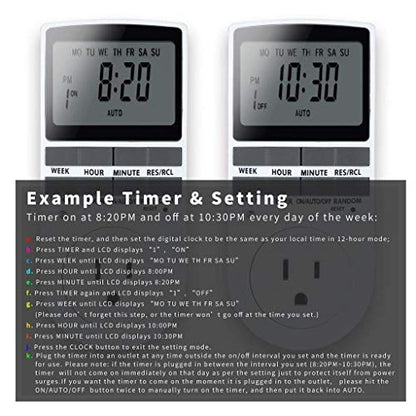 7 Day / 24 Hour Programmable Digital Weekly Light Switch Timer Plug for Electrical Outlet with Anti-theft Random Option (15A/1800W,1Pack)