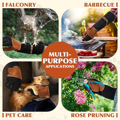 HANDLANDY Animal Handling Gloves, Bite-Proof, Scratch-Resistant, Pet Gloves for Dogs, Cats, Falconry, Gardening - color: Black Brown, size: 24 Inches