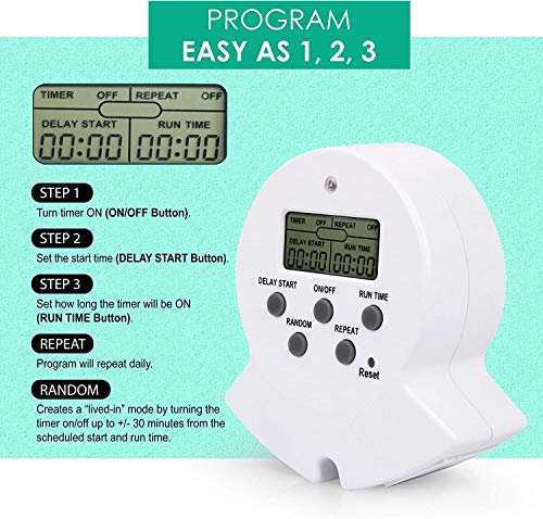 Clear Power Indoor Timer, 2 Grounded Outlet EZ Digital Timer for Clamp, Grow Light, Aquarium, White, Grounded Plug, 2-Pack,DCIT-00022P-DC - style: Digital Timer