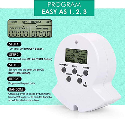 Clear Power Indoor Timer, 2 Grounded Outlet EZ Digital Timer for Clamp, Grow Light, Aquarium, White, Grounded Plug, 2-Pack,DCIT-00022P-DC - style: Digital Timer