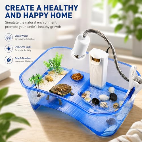Rypet Turtle Tank Aquarium - Reptile Habitat, Turtle Habitat, Reptile Aquarium Tank for Crayfish Crab (Excluding Accessories) Blue - color: Blue