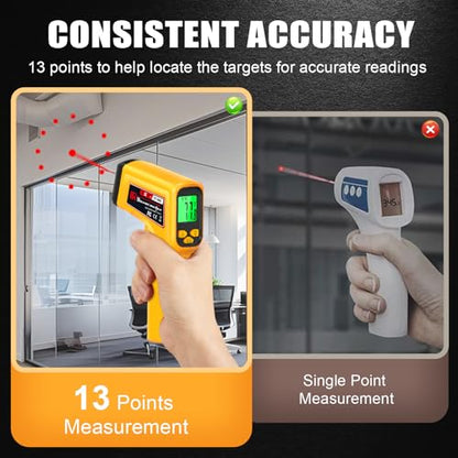 FKM Infrared Thermometer Gun High Precision 13-Point Laser Non-Contact Laser Temperature Gun,-58°F~1112°F,Digital IR Temp Gun for Cooking,Griddle,Oven,Food,HVAC,Automotive,Industrial Tool-2026 Upgrade - style: -58°F~1112°F (-50°C~600°C)