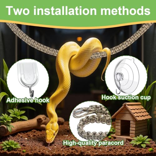 2 Pcs Snake Climbing Accessories, Reptile & Snake Climbing Ring Set with Suction Cups, Enrichment Toy for Ball Python, Corn Snake, Bearded Dragon, Lizard Tank Accessories