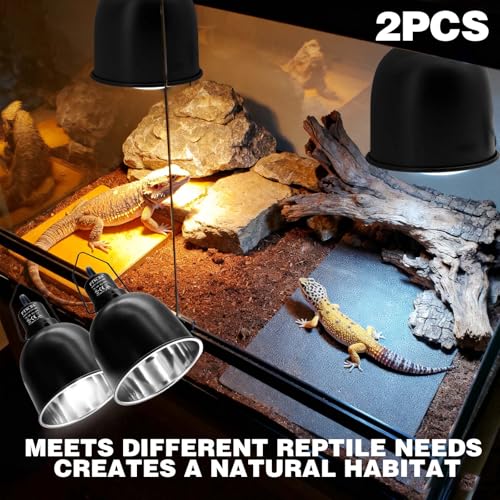 Reptile Lamp 2-Pack, 5.5 inch Deep Dome Light Fixture with Ceramic Socket for Terrarium Heat Lamps, Dual Reptile Lamp Domes for Lizards Snakes Tortoise & Amphibian Tank
