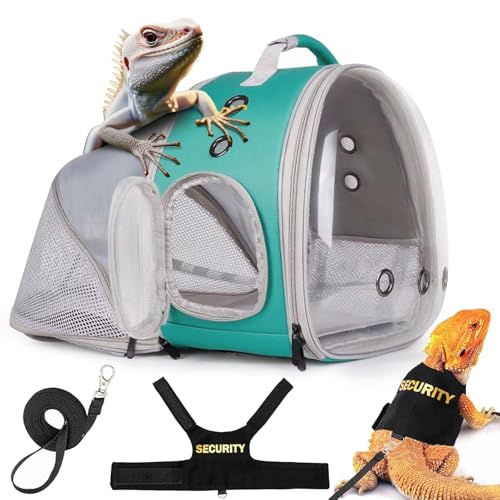 WEVONIGU Expandable Small Animal Backpack Carrier with Clear Bubble Window Large Space Travel Cage for Hedgehog Rat Parrot,Bearded Dragon,Sugar Glider,Airline Approved (Green, BE Backpack+LSH) - color: Green, size: 13.0"L x 7.0"W x 12.0"H
