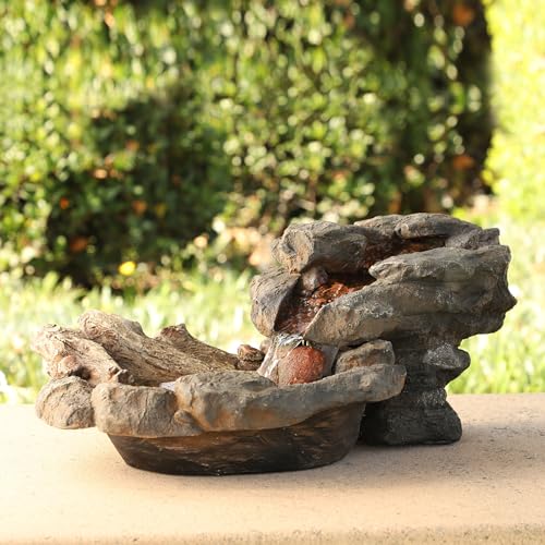 Alpine Corporation 20" Long Indoor/Outdoor River Rock Waterfall Tabletop Fountain with LED Lights - style: River Rock w/ LED's