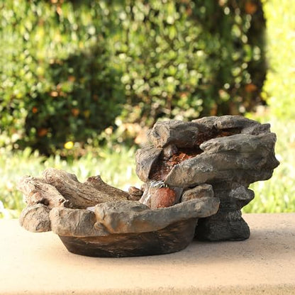 Alpine Corporation 20" Long Indoor/Outdoor River Rock Waterfall Tabletop Fountain with LED Lights - style: River Rock w/ LED's