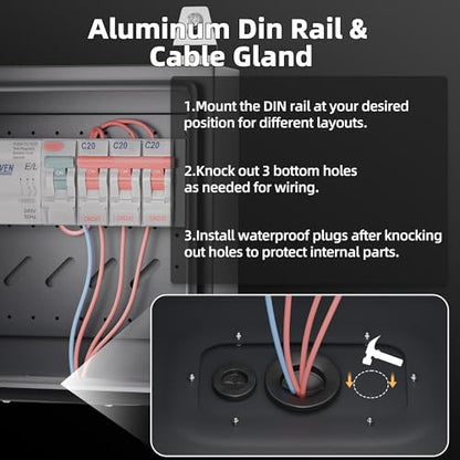 Joinfworld Outdoor Electrical Box 9.8" x 9.8" x 5.9" Weatherproof Electrical Junction Enclosure with Lock Din Rail Cable Gland - size: 9.8"x9.8"x5.9"