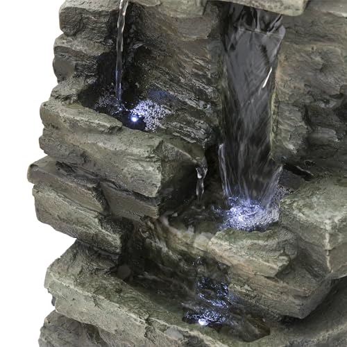 Alpine Corporation 13" Tall Indoor Tabletop Water Fountain, 4 Tier Cascading Water Feature with LED Lights for Home, Office, Living Room, or Zen Decor, Gray - style: Stacked Stone w/ LED
