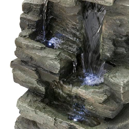 Alpine Corporation 13" Tall Indoor Tabletop Water Fountain, 4 Tier Cascading Water Feature with LED Lights for Home, Office, Living Room, or Zen Decor, Gray - style: Stacked Stone w/ LED