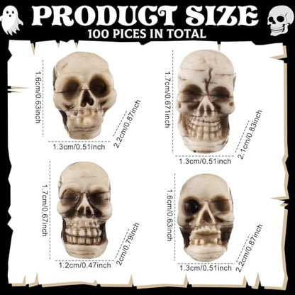Arrowbash 100 Pcs Mini Skull Figurines Bulk Small Halloween Skeleton Head Statues Miniature Resin Skull Decoration Realistic Fake Human Skeleton Head Figure for Halloween Party Favors Home Table Decor - style: Skull
