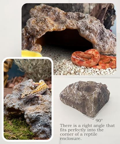 Reptile Hide Cave,Resin Rock Snake Hides for Ball Python, Leopard Gecko Hides, Reptile Tank Accessories for Bearded Dragon, Tarantula, Hermit Crab, Aquarium Cave for Fish Tank Rocks, Terrarium Decor
