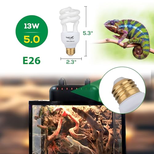 UVB Bulb for Reptiles, 5.0 13W UVB Light for Reptiles, Hygger zoo UVA UVB Reptile Light Bulb Reptile UVB Bulb UVB Light for Hermit Crab Snake Chameleon Reptile Lamp Terrarium Lamp for Tropical Reptile - size: 5.0-13W