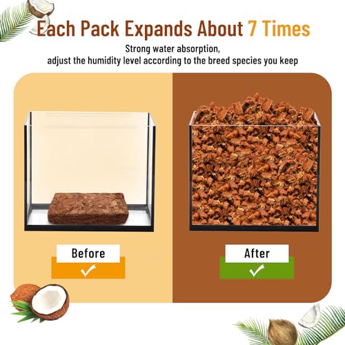 Riare 6 Pack Natural Coconut Chip Substrate for Reptiles- Compressed Coconut Husk Reptiles Bedding, Coco Husk Chip Terrarium Substrate for Snakes, Tortoises, Ball Python, Frogs, Bearded Dragon, Lizard - color: 6 Pack