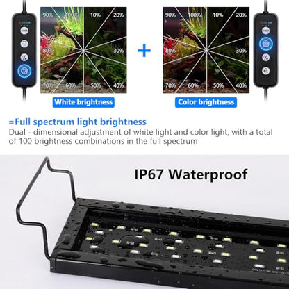 AQQA Full Spectrum Aquarium Light,Fish Tank Lights for Plant Growth Fish Viewing,3 Mode White Blue Red Green LED Beads,Timer,Adjustable Brightness,Extendable Brackets for Freshwater 18W for 18-24inch - size: 18W for 18-24inch