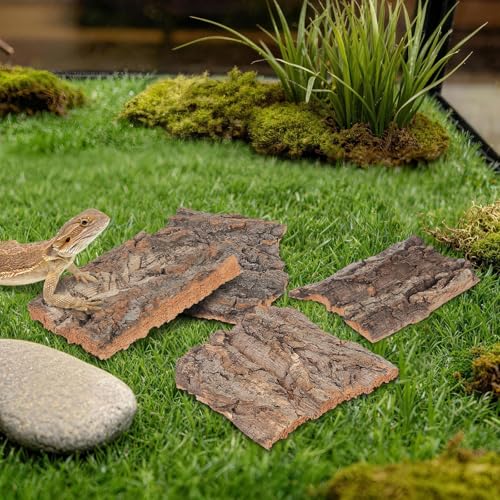 Toyvian Natural Cork Bark for Reptiles, 4pcs Reptile Tree Bark Decor Climbing Platform Terrarium Habitat Hideout Accessories for Leopard Gecko Bearded Dragon Lizard