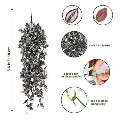 TOCHGREEN 3pcs Artificial Hanging Plants-3.6ft Fake Ivy Vine Purple Fake Ivy Leaves Faux Hanging Scindapsus Vine for Wall House Room Party Garden Indoor Outdoor Decoration