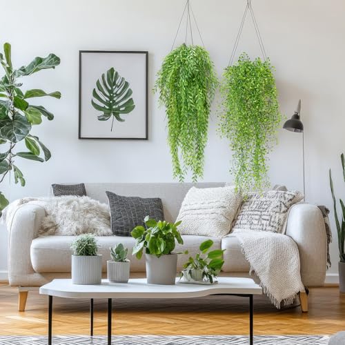 Daifunli 12 Pcs Artificial Hanging Plants Fake Hanging Ferns Plastic Fake Plant for Wall Room Garden Garland Indoor Outdoor Decor No Basket (Mandala, Willows, Fuchsia, String of Pearls) - style: Mandala,Willows,Fuchsia,String of Pearls