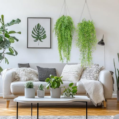 Daifunli 12 Pcs Artificial Hanging Plants Fake Hanging Ferns Plastic Fake Plant for Wall Room Garden Garland Indoor Outdoor Decor No Basket (Mandala, Willows, Fuchsia, String of Pearls) - style: Mandala,Willows,Fuchsia,String of Pearls