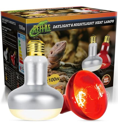 Reptile Heat Lamp Bulb 100W, 2-in-1 Day & Night Combo, Infrared Heat Lamp & UVA Sunlight Heating Lamp for Reptile Terrariums