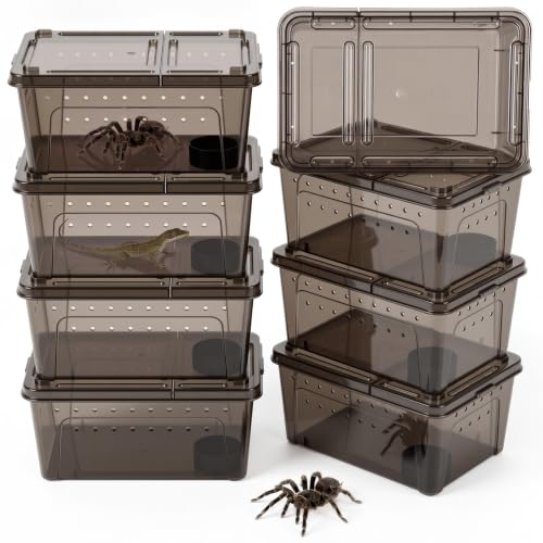 Irenare 8 Pcs Reptile Breeding Box Plastic Spider Terrarium Tarantula Feeding Box for Bearded Dragon Lizard Spider Gecko Scorpion (Vent Strips,Black,10.6 x 7.4 x 4.7 Inch) - color: Black, size: 10.6 x 7.4 x 4.7 Inch, style: Vent Strips