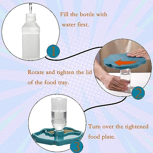 IBWell 2-in-1 Reptile Water Bowl Food Dish with Bottle Automatic Reptile Feeder for Turtle, Bearded Dragon, Lizard Gecko Water Bowl Food Dish