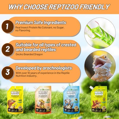 Crested Gecko Food Insect Puree, Hornworm Paste Reptile Food Made with Fresh Insects Gecko Food Complete Diet 2.82oz