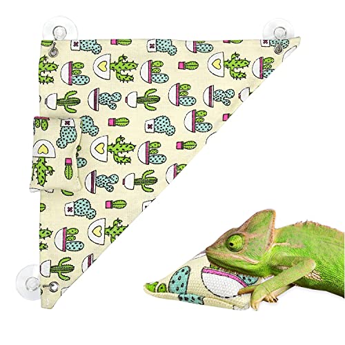 Bearded Dragon Hammock Swing Hanging Reptile Bed Lounger with Pillow Hooks & Suction for Lizards, Gecko, Lguana Reptiles(Beige)… - color: Beige