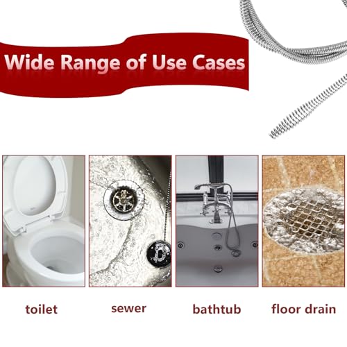 2 Pack 6.5 ft Drain Snake Drill Attachment Sink Hair Drain Clog Remover Attaches to Any Drill Stainless Steel Plumbing Snake Auger Flexible Hair Snakes Tool for Sink Bathtub Shower Bathroom Kitchen