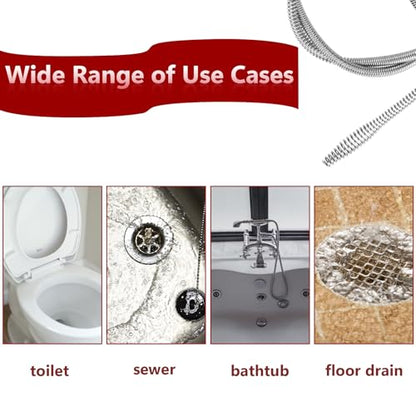 2 Pack 6.5 ft Drain Snake Drill Attachment Sink Hair Drain Clog Remover Attaches to Any Drill Stainless Steel Plumbing Snake Auger Flexible Hair Snakes Tool for Sink Bathtub Shower Bathroom Kitchen